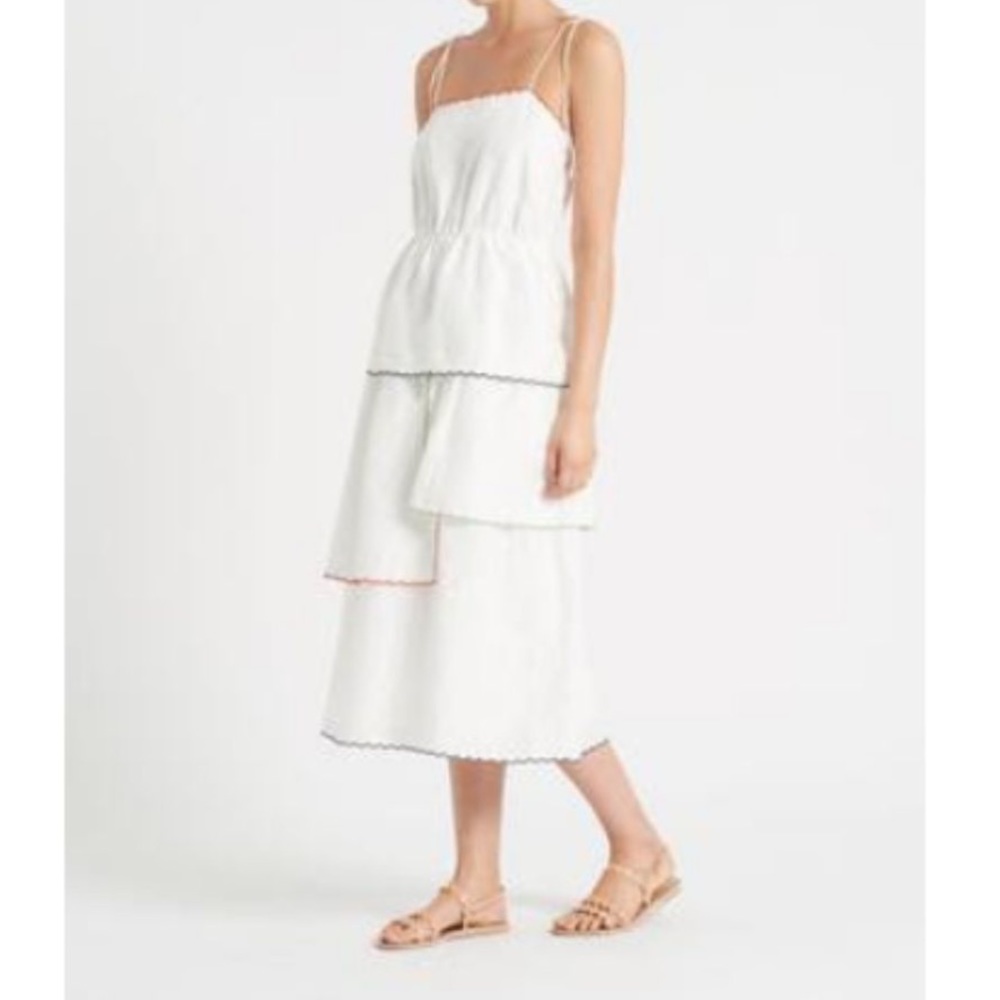 SIR White Linen Flared Midi Dress